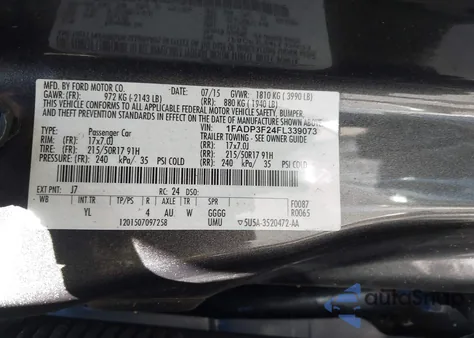 2015 Ford Focus Se from USA, damaged, VIN 1FADP3F24FL339073